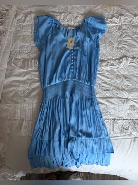 Ramy Brook Light Blue Button-Front Pleated Dress